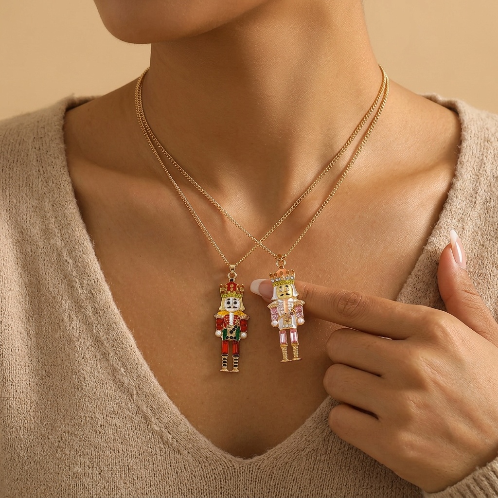 Women's Nutcracker Soldier Rhinestone & Enamel Charm Necklace Set